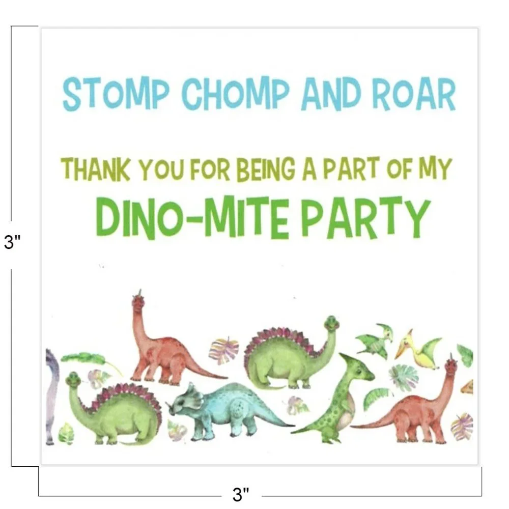 Birthday Party Thank You Dinosaur Themed Stickers